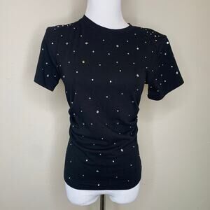 Balboa Black Rhinestone Fitted Ruched T shirt Sz Medium